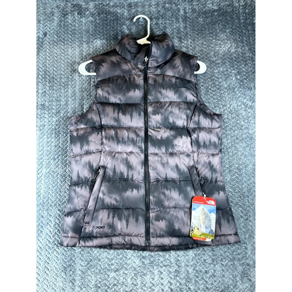 The North Face 700 Nuptse Vest Womens Small Black Gray Forest Tree Down Puffer